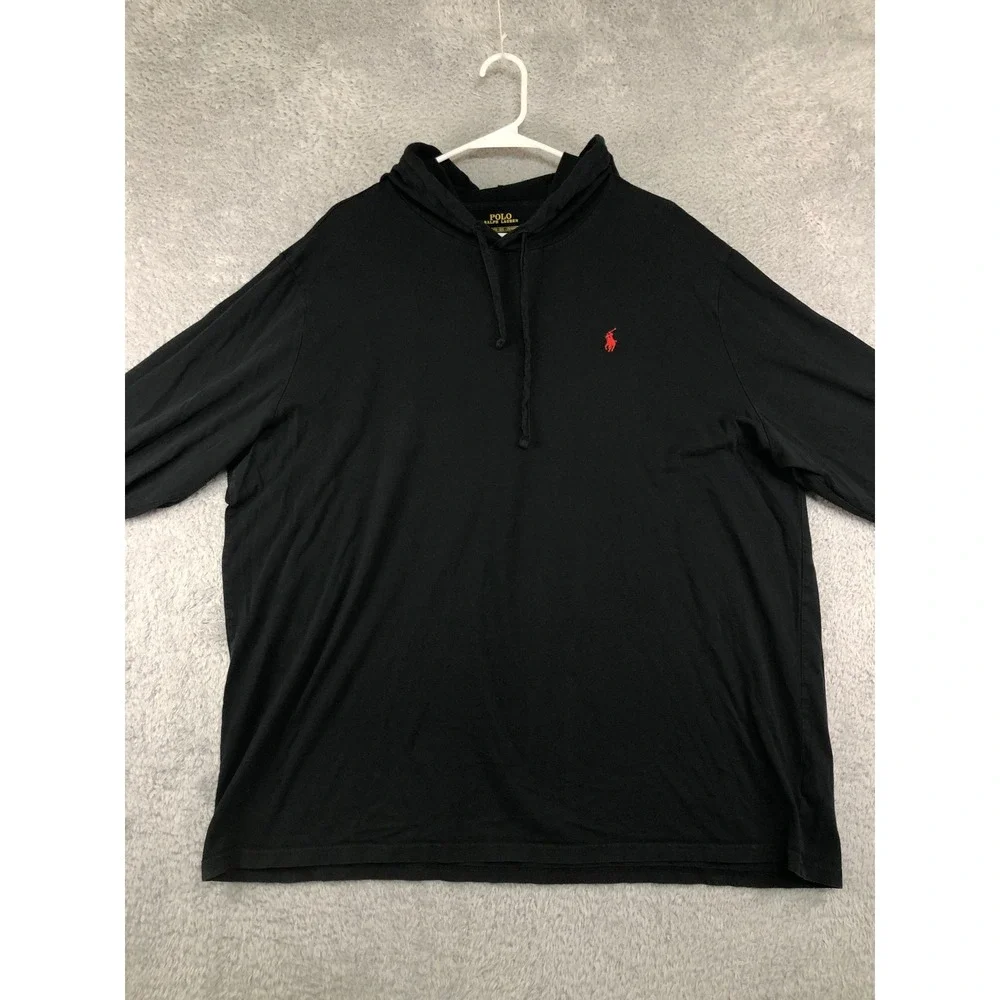Polo Ralph Lauren Hoodie Men XXL Black Long Sleeve Pullover Lightweight
